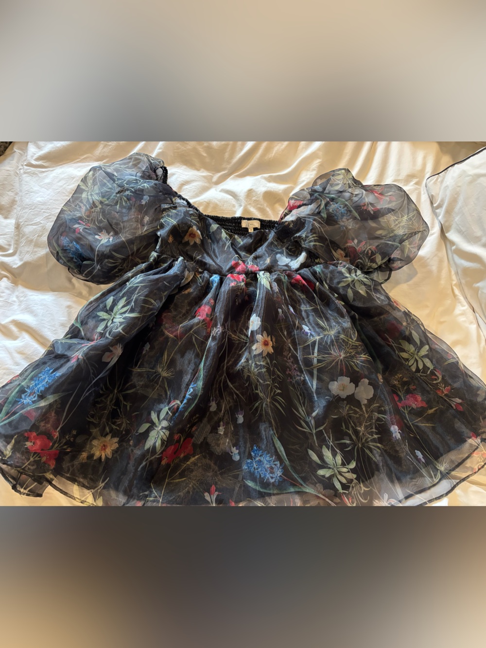 Klesis Baby Doll Puff Sleeve Black Moody Floral Faerie Flirty Dress, Size Medium
